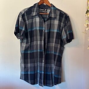 JF J.Ferrar Blue and Gray Plaid Casual Shirt